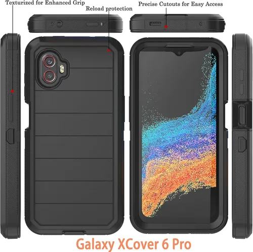 Vista 4 de Funda para Galaxy Xcover 6 Pro con protector de pantalla integrado, a prueba de caídas, funda duradera de 3 capas, a prueba de golpes, funda de goma