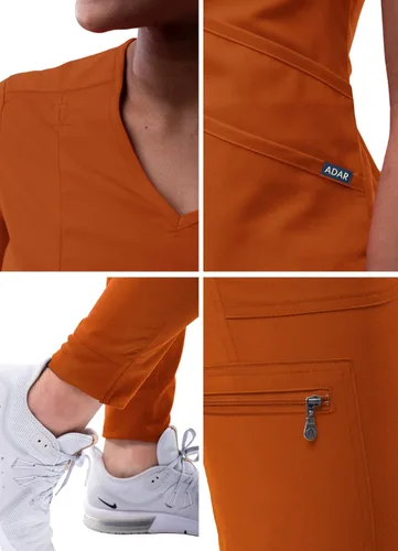 Vista 5 de Adar Pro - Conjunto moderno de ropa quirúrgica atlética para mujer, Camiseta quirúrgica moderna con cuello en V y pantalones quirúrgicos de yoga