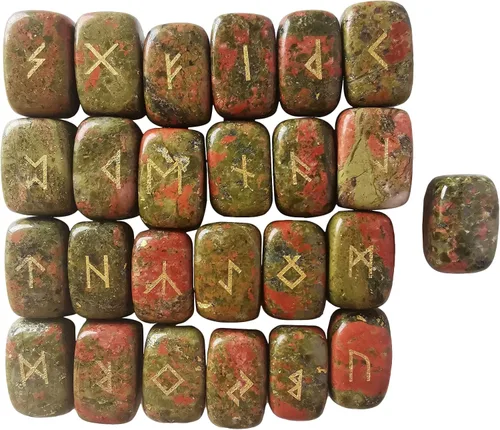 Vista 5 de Juego de piedras naturales de runa, pulido grabado del alfabeto de anciano con letras mágicas para meditación, adivinación, curación de chakras
