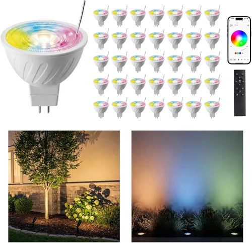 Vista 12 de Gardenreet RGBCW - Bombilla LED MR16, 12 V, bajo voltaje, regulable, halógeno, repuesto para caminos al aire libre e interiores, cambio
