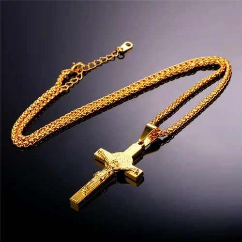 Vista 5 de U7 Russian Orthodox Cross PendantPraying HandsIchthys Sign for Men Women Stainless Steel 18K Gold Plated Jesus Pendant Christian Religious Necklaces