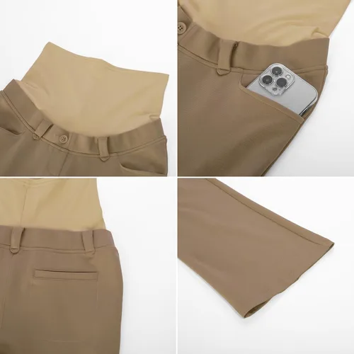 Vista 5 de Maacie Leggings acampanados de maternidad sobre el vientre, pantalones de corte de bota con bolsillos para yoga, trabajo casual