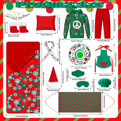 Vista 3 de Suhine Juego de 14 piezas de accesorios de Navidad para muñeca con ropa hippie que incluye suéter, saco de dormir, hamaca, delantal, sombrero y mini