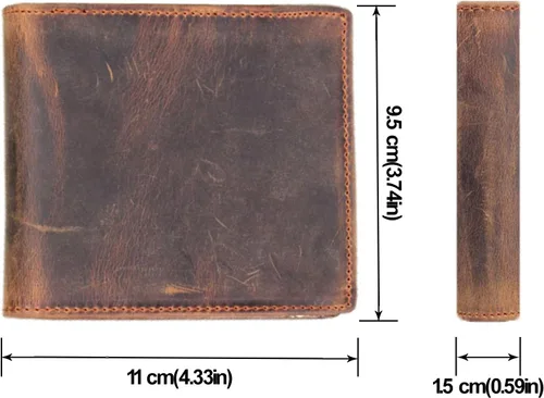 Vista 6 de Carteras de cuero genuino para hombre, Marrón, Retro