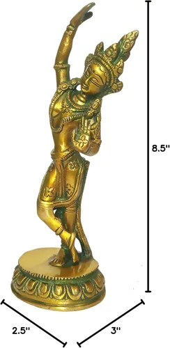 Vista 6 de Purpledip Latón Ídolo Reina Maya de Sakya, Madre de Gautam Buda: Estatua Vintage Acabado Oro (12155)