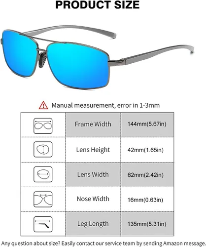Vista 6 de WOWSUN Gafas de sol polarizadas para hombre, protección UV, marco de metal rectangular, gafas de sol de moda para hombre, para conducir golf