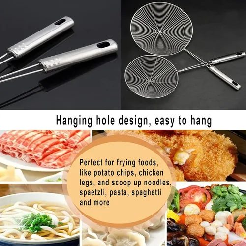 Vista 7 de Markeny 3 cucharas de acero inoxidable con mango para freír alimentos, pasta, 3 tamaños