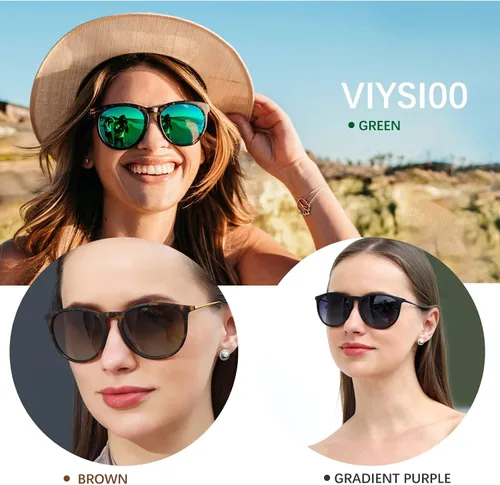 Vista 2 de VIYSIOO Gafas de sol para mujeres y hombres gafas de sol vintage para mujer paquete de 3 unidades redondas clásicas retro espejadas polarizadas