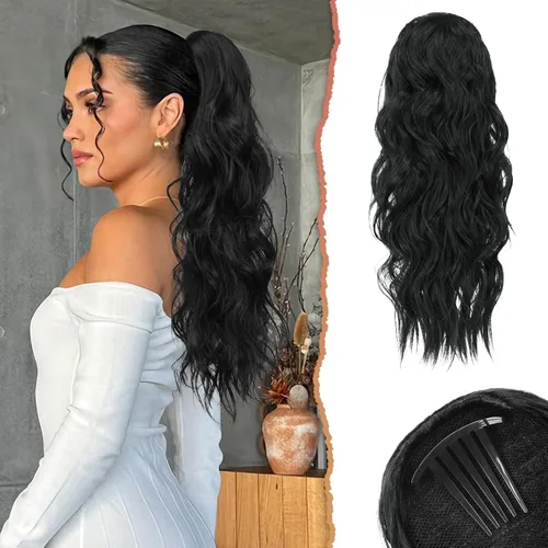 Vista 13 de SOFEIYAN Extensión de cola de caballo con cordón, de 24 pulgadas, ondulado, rizado, con clip, extensiones de cola de caballo con clip, extensiones