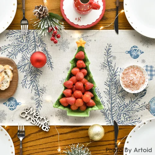 Vista 3 de Artoid Mode - Camino de mesa de Navidad con pinos azules, decoración navideña para mesa de comedor de 13 x 36 pulgadas