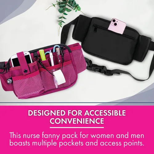 Vista 5 de First Lifesaver Riñonera para enfermera con múltiples compartimentos y soporte para cinta, Rosado, L, Riñonera manos libres con múltiples
