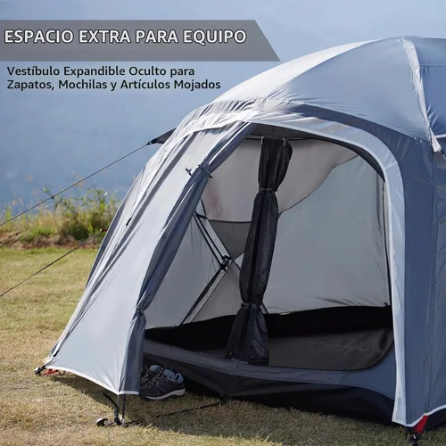 Vista 9 de EchoSmile Tiendas de campaña para camping, tienda impermeable a prueba de viento con múltiples postes, tienda de campaña de cúpula amplia para 3-5