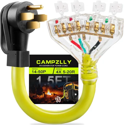Vista 9 de Cable Adaptador de Generador RV de 30 Amperios a 20 Amperios 110, Adaptador de Distribución NEMA L5-30P a 3X 5-15R/5-20R con Indicador de Energía