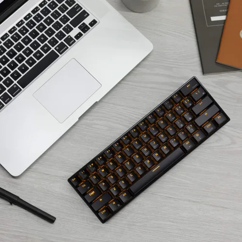 Vista 9 de Royal Kludge RK61 teclado con cableinalámbrico de 61 teclas, Bluetooth 3.0, multidispositivo amarillo con ledes amarillas, teclado