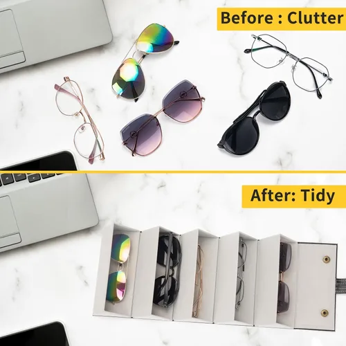 Vista 4 de Estuche de viaje para lentes de sol, organizador plegable de 5 ranuras, caja de almacenamiento colgante para mujeres y hombres, Negro
