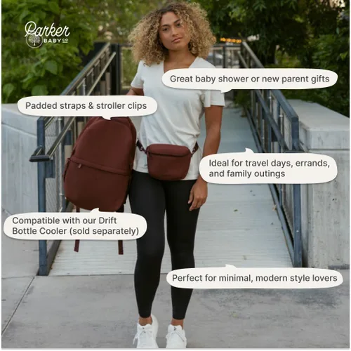 Vista 6 de Parker Baby Drift - Mochila de neopreno y bolsa para cinturón Esencial de viaje sin volumen con cambiador de pañales y correas para cochecito
