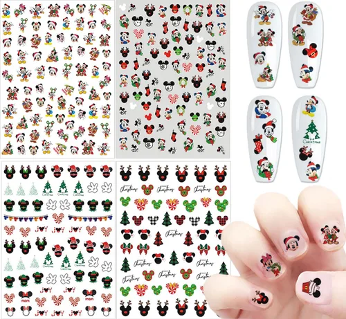Vista 9 de 8 hojas de calcomanías navideñas para decoración de uñas, calcomanías de dibujos animados 3D con diseños de árboles de guirnalda de Navidad