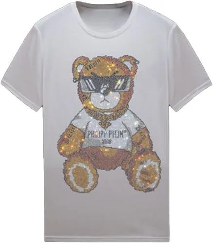 Vista 42 de HZCX FASHION Camiseta con strass brillante para Hombres y Mujeres, manga corta, con pedrería, para festivales de rock, con gemas, de algodón