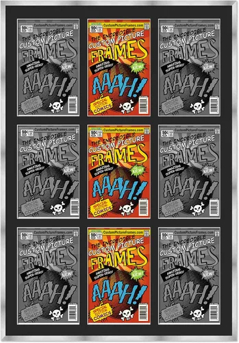 Vista 13 de Marco de cómic negro con alfombrilla negra para cómics de la Edad Dorada