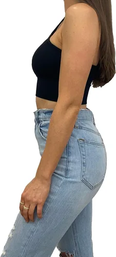 Vista 5 de Anova Top corto negro sexy con corte entrecruzado, agujero de cerradura debajo del pecho, cuello en V profundo profundo, top halter para salir