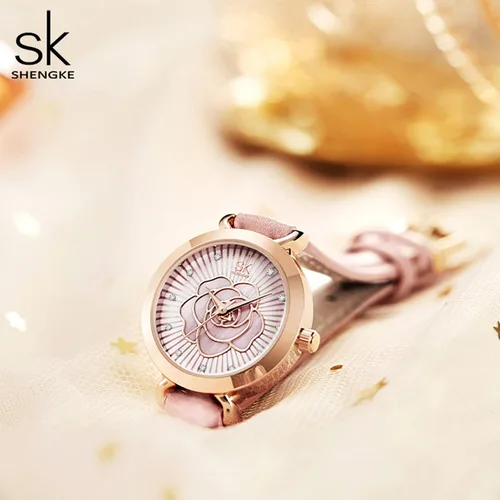 Vista 6 de SHENGKE Reloj de cuero para mujer reloj de lujo para mujer resistente al agua para mujer
