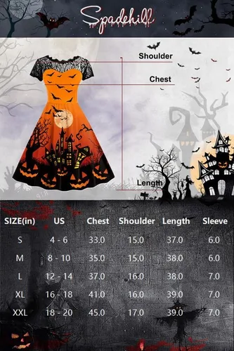 Vista 6 de Spadehill Vestido de encaje de manga corta para mujer, disfraz de Halloween