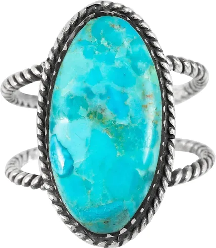 Vista 3 de Anillo turquesa de plata de ley 925 con piedras preciosas genuinas tamaño 6 a 11 (elige color)