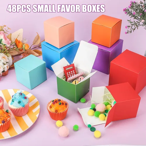 Vista 5 de Zhehao - Paquete de 48 cajas de regalo pequeñas de 10,2 x 10,2 x 10,2 cm, cajas de papel kraft cúbicas coloridas al por mayor, con tapas