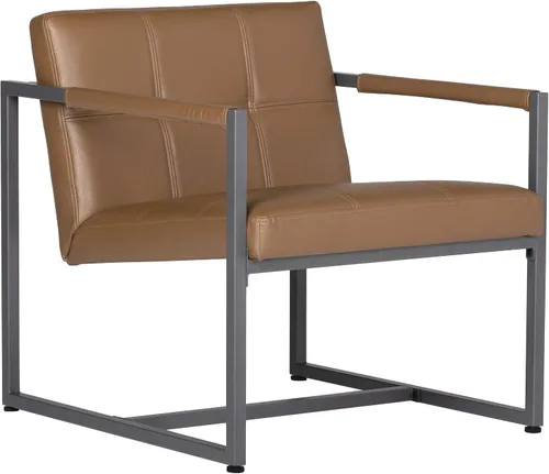 Vista 11 de Studio Designs Home - Silla decorativa moderna Camber de mediados de siglo, marco de metal gris peltre y cuero adherido humo Gris peltre/gris ahumado