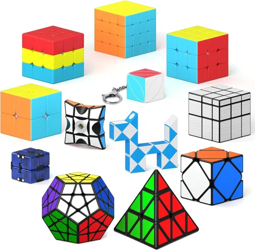 Vista 14 de Vdealen Juego de cubos de velocidad, 2 x 2, 4 x 4, espejo piramidal, dodecaedro, paquete de cubos mágicos, rompecabezas de juguetes para premios
