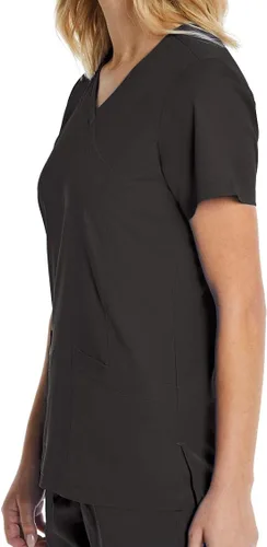 Vista 4 de Mock Wrap Scrub Top for Women 2 Pocket 4-Way Stretch for Medical Dental Spa EL9115