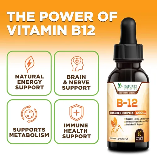 Vista 5 de Gotas de vitamina B12 – Complejo súper B de metilcobalamina extra fuerte – B-12 gotas líquidas para apoyo inmunológico, energía, salud cardíaca