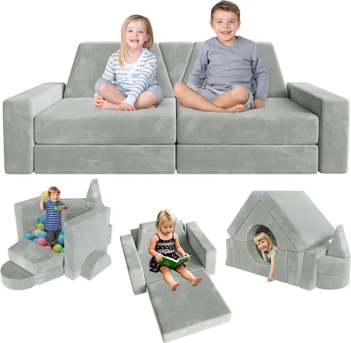 Vista 7 de 15 piezas Sofá de juego modular para niños, Sofá para niños pequeños y niños, sofás para niños pequeños, Kit de construcción de fortalezas con sofás