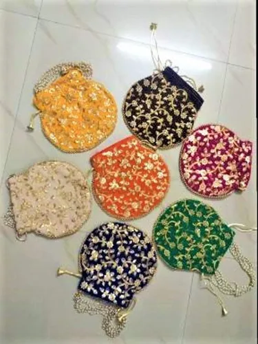 Vista 4 de India Gift Hub Indio hecho a mano de terciopelo bordado Potli bolso bolso bolsa con cordón, Multi