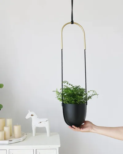 Vista 2 de Maceta colgante de metal para plantas de interior y exterior, soporte para plantas colgantes de pared y techo, para plantas suculentas, helechos