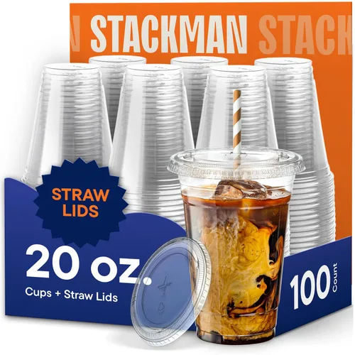 Vista 8 de Vasos de plástico transparente de 16 onzas con tapas con ranura para popote [100 juegos] vasos desechables transparentes de PET con tapas, taza