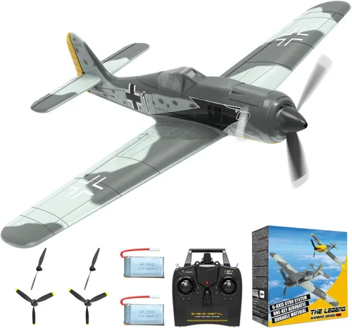 Vista 9 de Avión RC ANBURI, Avión de control remoto BF - 109 de 3 canales, 2.4GHz y estabilizador de giro de 6 ejes, 2 baterías incluidas, ideal para adultos