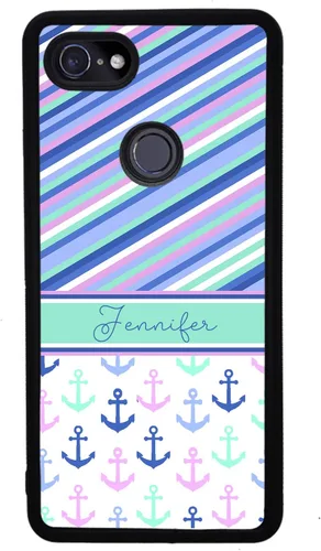 Vista 4 de Nautical Anchors Pin Stripes - Funda de goma negra personalizada para teléfono compatible con Google Pixel 10, 10 Pro, 10 Pro XL, 9a, 9 Pro, Pixel