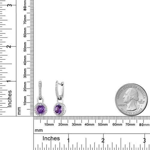 Vista 2 de Gem Stone King Aretes colgantes de plata de ley 925 con amatista púrpura y zafiro blanco para mujer