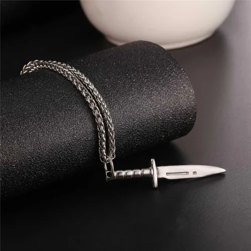 Vista 4 de U7 Punk Necklaces Stainless Steel 18K Gold Plated Large Hip Hop DaggerKnifeSwordSteampunk GearLarge Razor Blade Pendant Necklace for Men Women