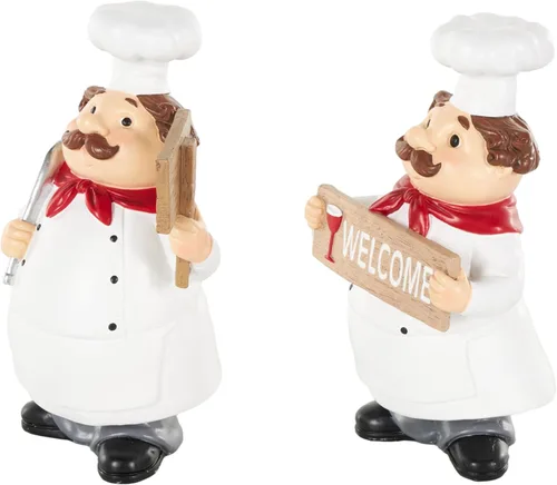 Vista 7 de Deco 79 Polystone - Escultura decorativa de chef, estatuas decorativas de cocina con letreros de bienvenida, juego de 2 figuras decorativas de 5