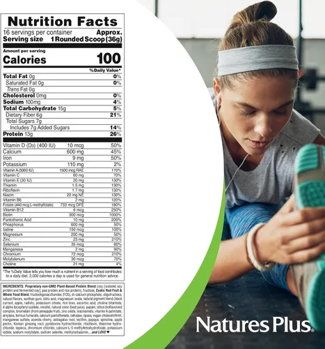 Vista 5 de NaturesPlus FRUITEIN - Batido exótico de frutas rojas – 1.3 libras – 0.46 oz de proteína a base de plantas por porción – Apoya la energía