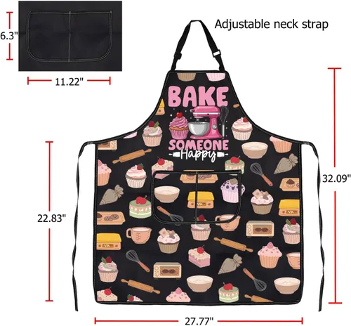 Vista 2 de FUSTMW Delantal para hacer pasteles para panadero, cocina, con bolsillo, regalos para fabricantes de postres, delantal de chef de pastelería
