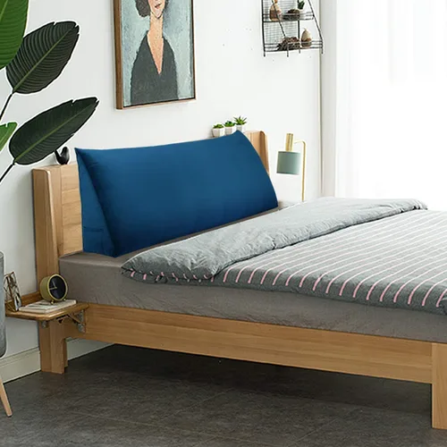 Vista 5 de VERCART Almohada grande de cuña para cama de lectura, cabecera tapizada triangular, respaldo para sentarse en la cama con funda extraíble de Azul