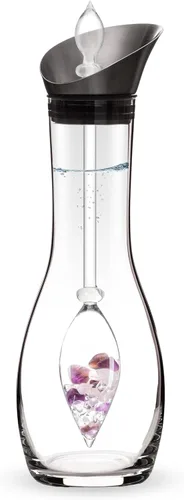 Vista 13 de VitaJuwel Era Five Elements Jarra de agua de cristal con amatista · Calcedonia · Madera petrificada · Cuarzo rosa y ágata Alineación · Puesta a