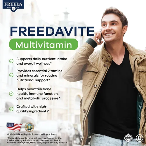 Vista 6 de Freeda vite Tiny Tablet - Multivitamínico moderado para hombres y mujeres - Vitamina A, C, D, E, B1, B2, B6, B12, biotina, calcio, zinc, hierro