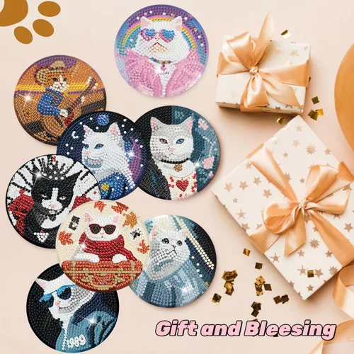 Vista 6 de Puraikcmi Juego de 8 posavasos de pintura de diamante, posavasos de arte de diamantes con soporte, manualidades de bricolaje, kits de arte
