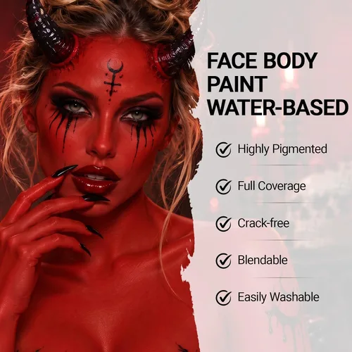 Vista 4 de Pintura del cuerpo de la cara roja del diablo, maquillaje a base de agua de Rojo