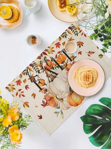 Vista 5 de Manteles individuales para mesa de comedor, juego de 4 manteles individuales para otoño, Acción de Gracias, calabaza, flor y girasol, manteles