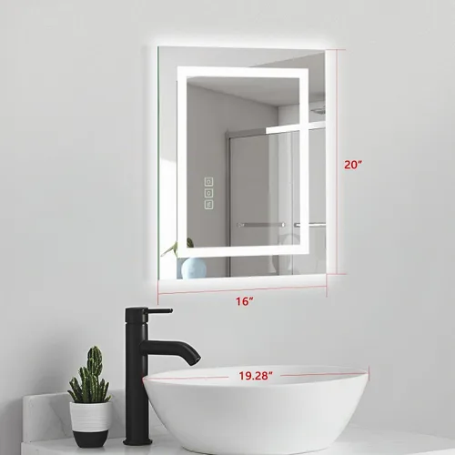 Vista 3 de Espejo de baño LED de 16 x 20 pulgadas, sin marco, con luces retroiluminadas y regulables frontales, antiniebla (apagado automático), espejo
